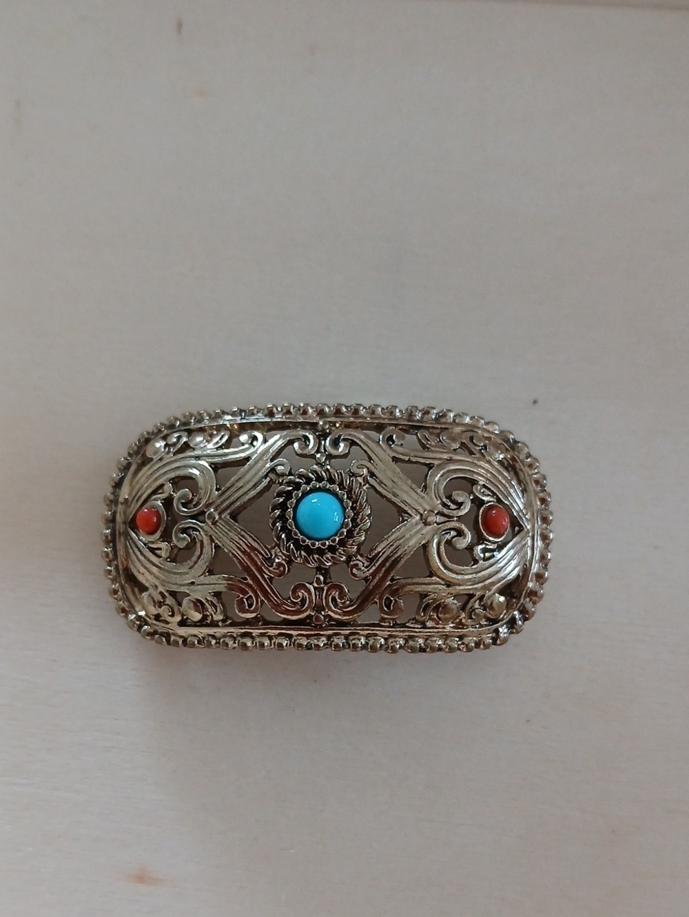 Gold Filigree Spacer For Beaded Bracelets  with Turquoise and Coral Accents